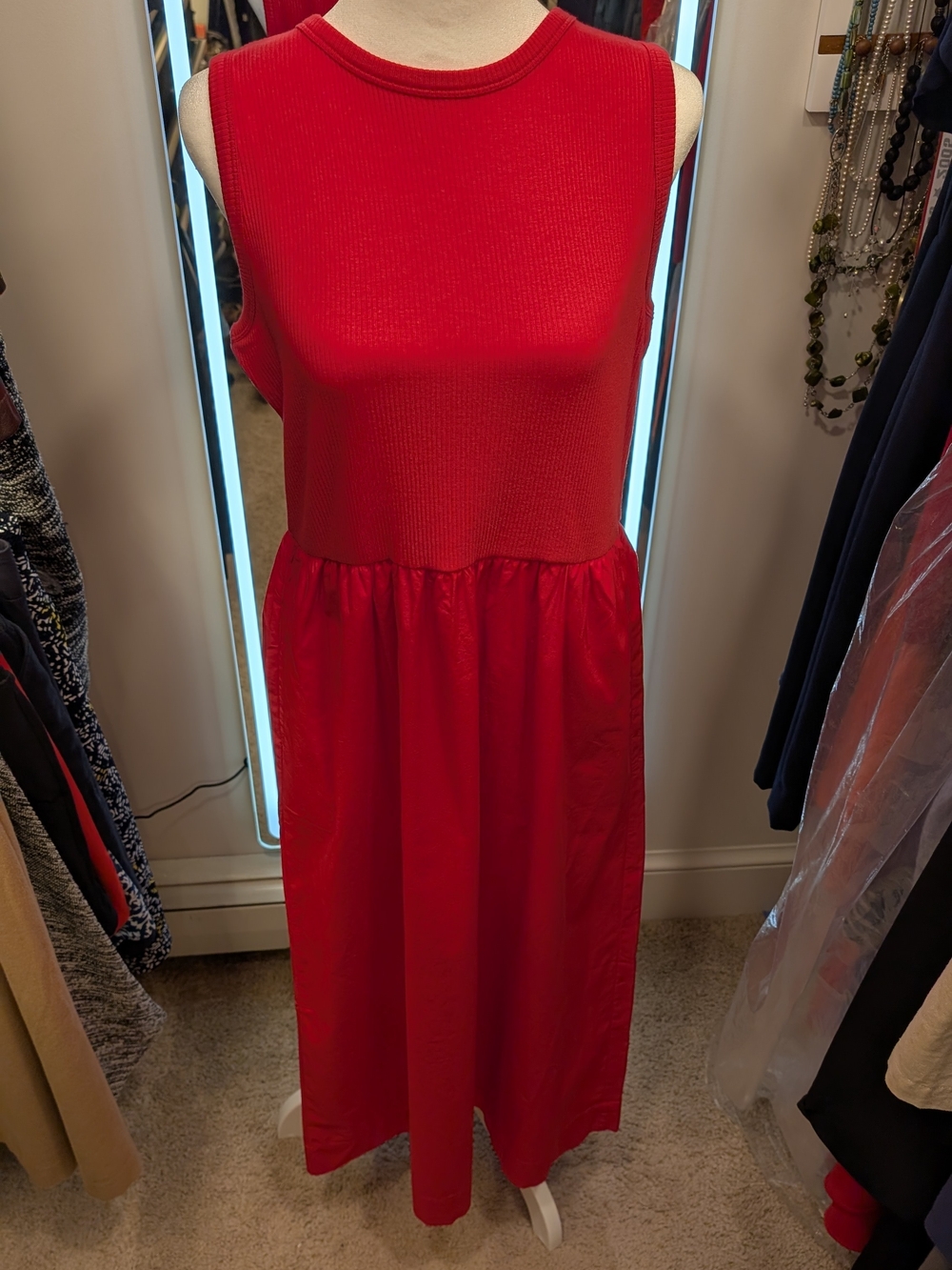 J. Crew Bold Pink Sleeveless Midi Dress